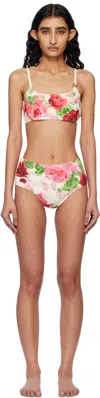 Blumarine Peony-printed Bikini In F1026 White Pearl/li