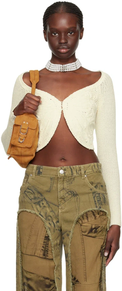 Blumarine Off-white Embroidered Cardigan In N0108 Burro
