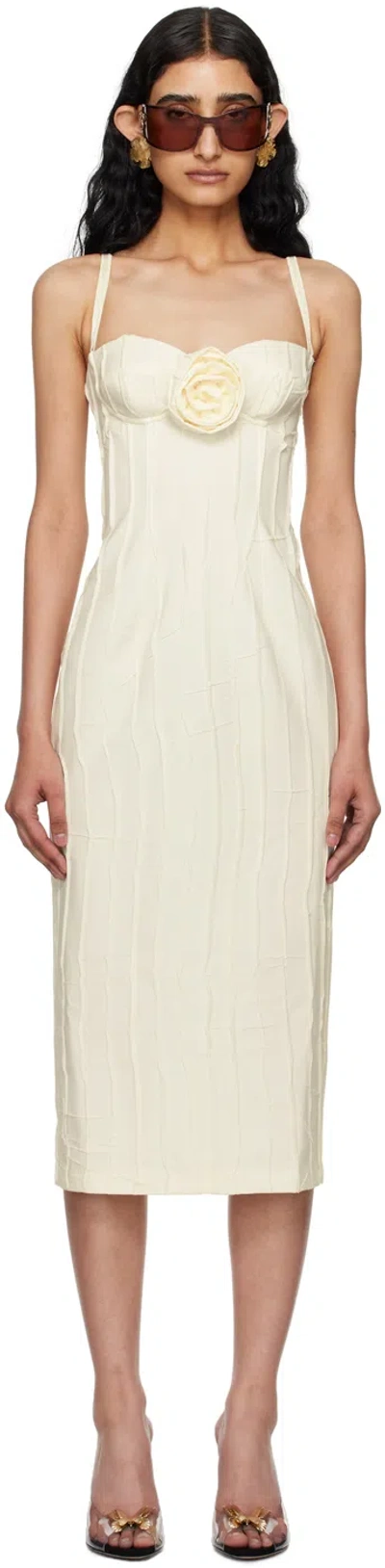Blumarine Off-white Floral Midi Dress In N0108 Butter