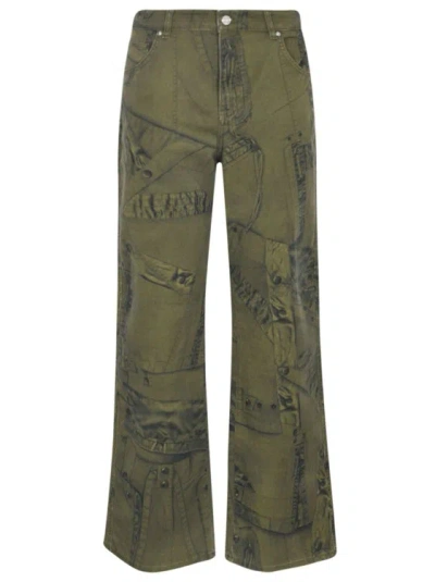 Blumarine Olive Green Cargo-patch Print Trousers