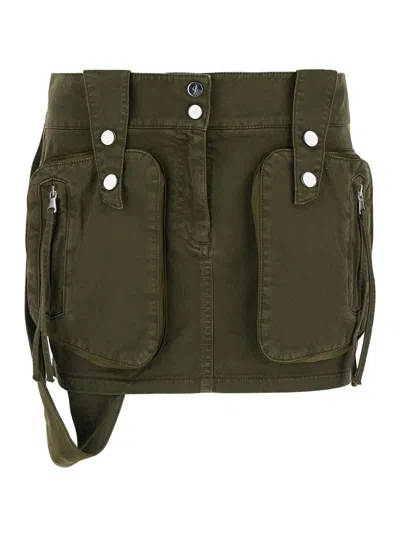 Blumarine Olive Green Medium Waist Miniskirt In Cotton Woman