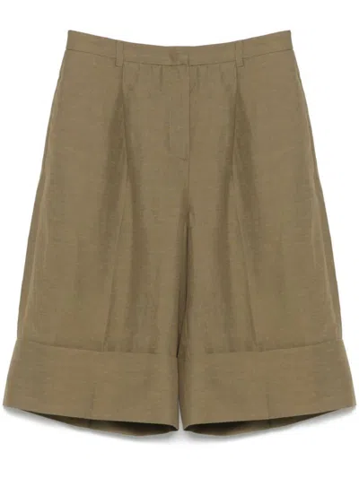Blumarine Olive Green Shorts In Linen