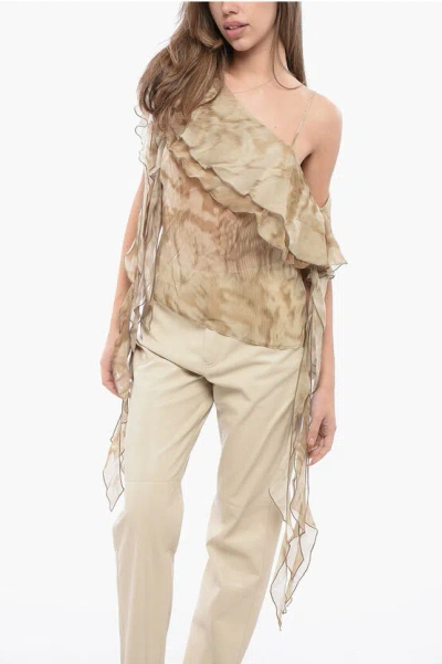 Blumarine One-shoulder Asymmetrical Cut Blouse In Neutral