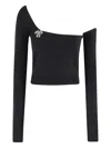 Blumarine One-shoulder Knit Sweater With Removable Sleeve In Black