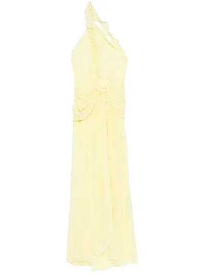 Blumarine One-shoulder Georgette Gown In Yellow