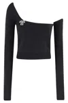 Blumarine One-shoulder Knit Sweater With Removable Sleeve In Black