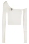 Blumarine One-shoulder Knit Top With Removable Sleeve In Multi