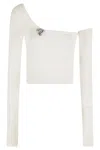 Blumarine One-shoulder Knit Top With Removable Sleeve In White