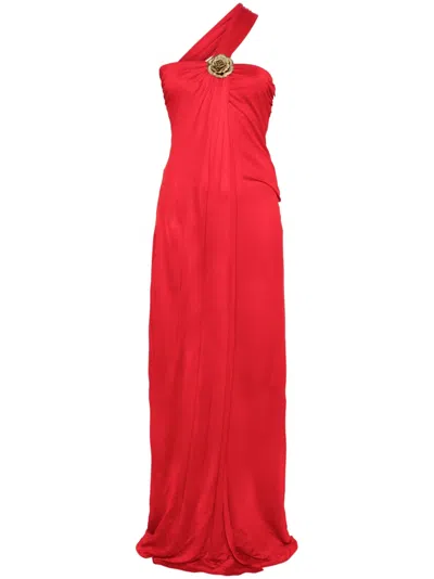 Blumarine Floral-brooch Maxi Dress In Red