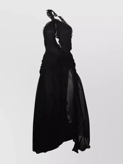 Blumarine One Shoulder Maxi Dress With Sheer Overlay