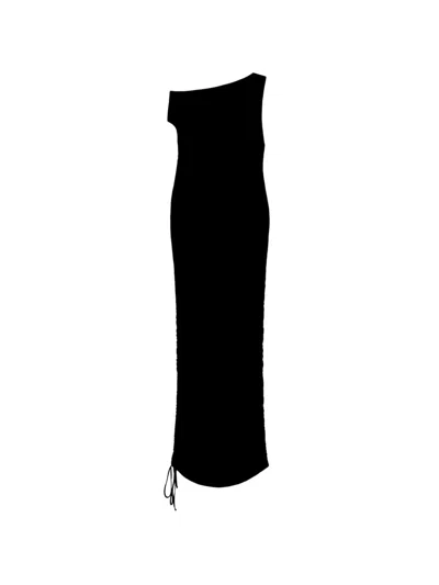 Blumarine One-shoulder Ruched Maxi Dress In Black