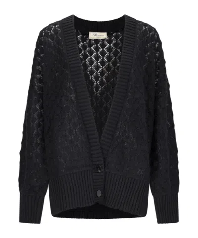 Blumarine Open-knit Buttoned Cardigan In Black
