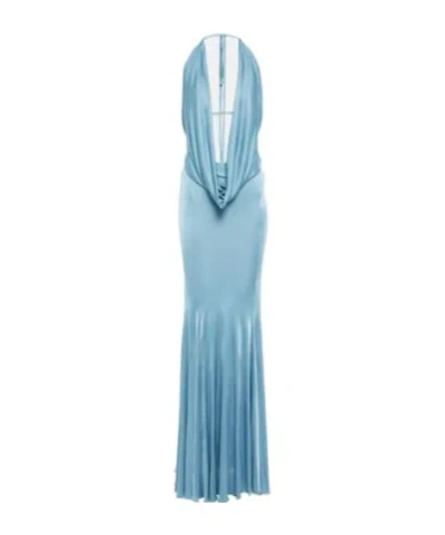 Blumarine Open-back Satin Gown In Blue
