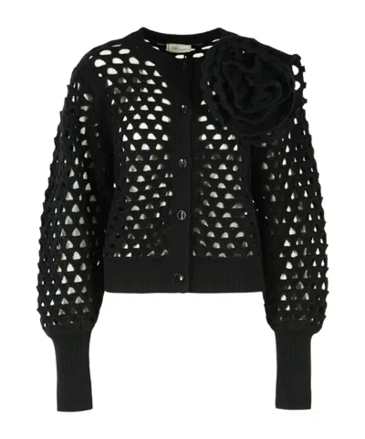 Blumarine Open-knit Cardigan In Black