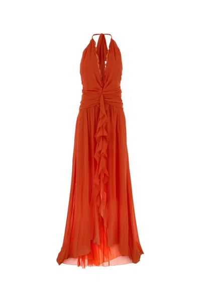 Blumarine Georgette Halter Neck Floor Length Dress In Multi