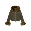 Blumarine Green Jacket With Removable Fur Details In Cotton Woman In Green