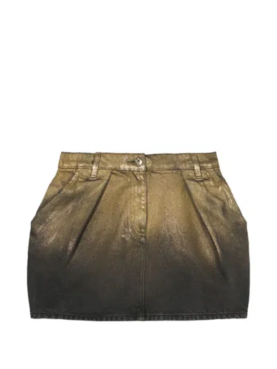 Blumarine Overdyed Pleated Mini Skirt In Gold