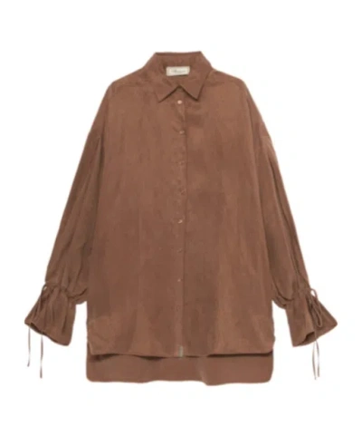 Blumarine Oversized Shirt In Washed Gabardine In Brown