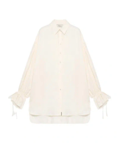 Blumarine Oversized Shirt In Washed Gabardine In White