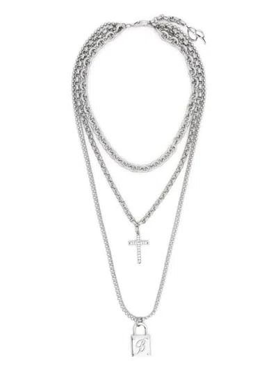 Blumarine Padlock-detail Crystal-embellished Necklace In Silver