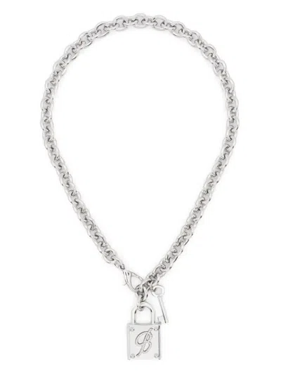 Blumarine Padlock-detail Polished-finish Necklace In Silver