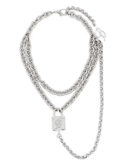 Blumarine B Logo Padlock Collar Necklace In Silver