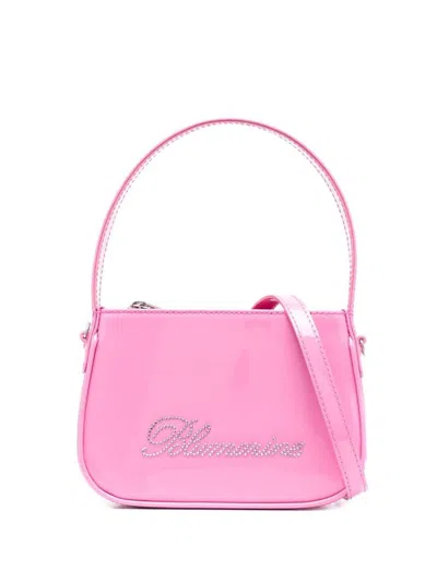 Blumarine Rhinestone-logo Patent-finish Tote Bag In Dark Pink