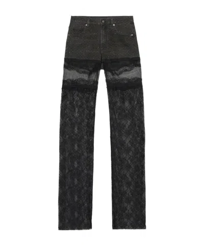 Blumarine Lace-panelled Rhinestone-embellished Jeans In Black