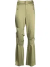 Blumarine Strap-detail Satin Straight-leg Trousers In Verde