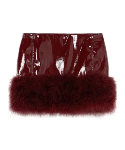 Blumarine Patent Leather Stork Hair Mini Skirt In Brown