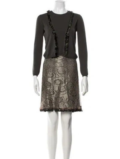 Pre-owned Blumarine Patterned Feather Trim Skirt Set In Green