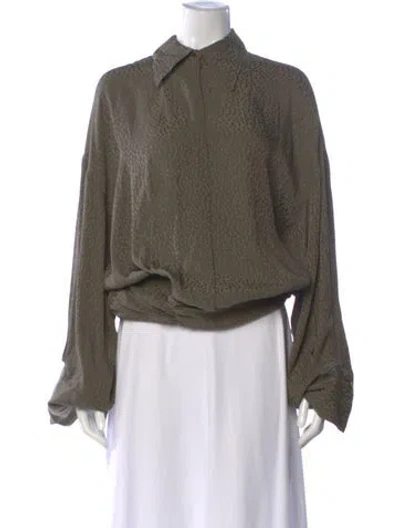Pre-owned Blumarine Patterned Long Sleeve Blouse In Green