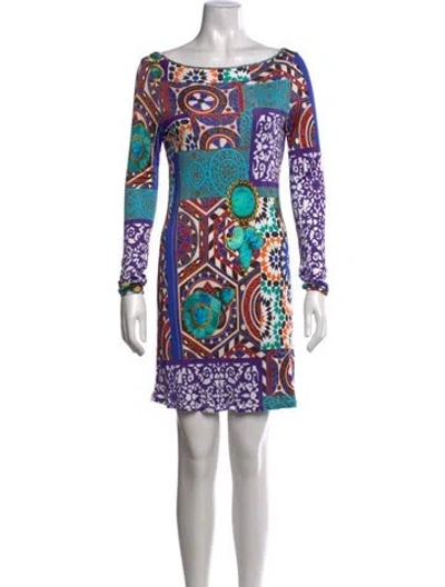 Pre-owned Blumarine Patterned Mini Dress In Blue/purple