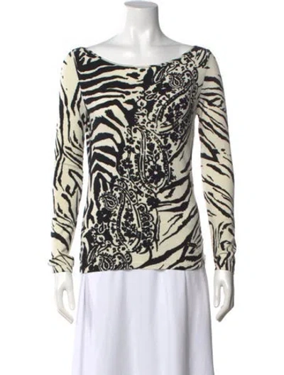 Pre-owned Blumarine Patterned Scoop Neck Top In White