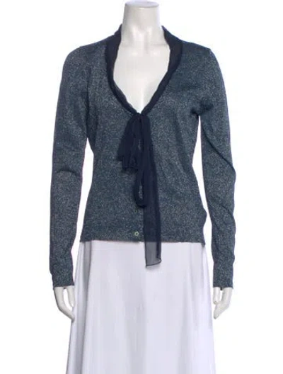 Pre-owned Blumarine Patterned Tie Neck Top In Blue