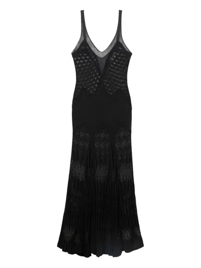 Blumarine Patterned V-neck Maxi Dress In Black