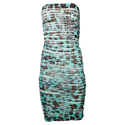 Pre-owned Blumarine , Pencil Tule Dress With Leopard Print In Blue