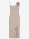 Blumarine Crinkled Satin Dress With 3d Rose