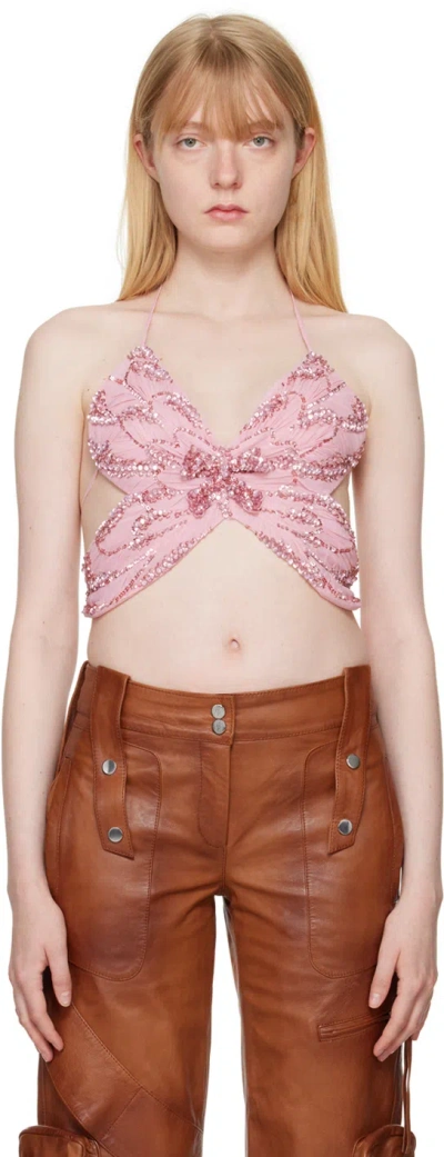 Blumarine Pink Butterfly Tank Top In N0114 Pink