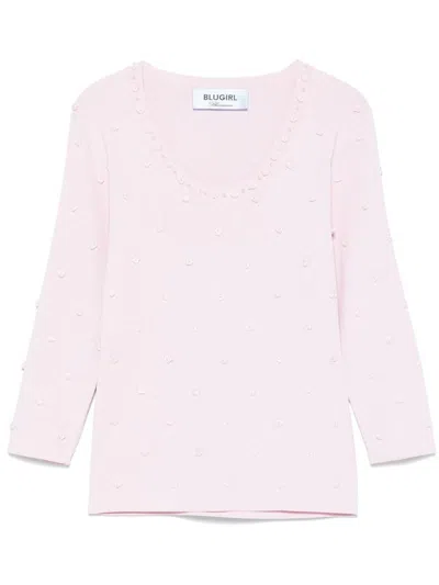 Blumarine Pink Crew-neck Knitwear With Embellishments