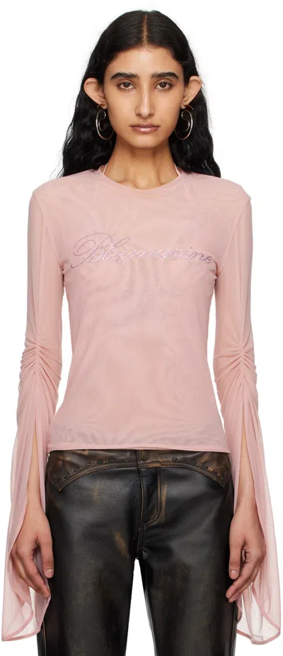 Blumarine Pink Crystal-cut Long Sleeve T-shirt In N0114 Pink