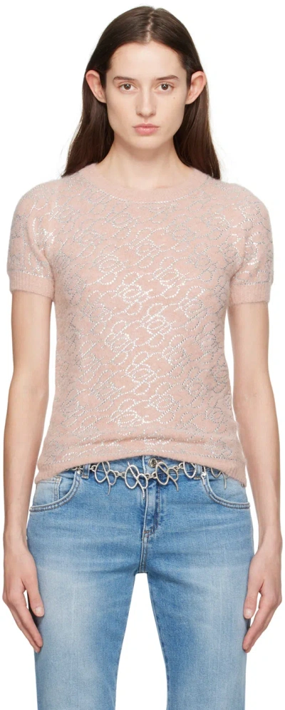 Blumarine Pink Crystal-cut Sweater In N0144 Cameo Rose