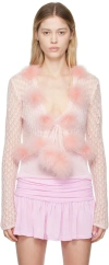 Blumarine Pink Feather Cardigan In N0115 Powder Pink
