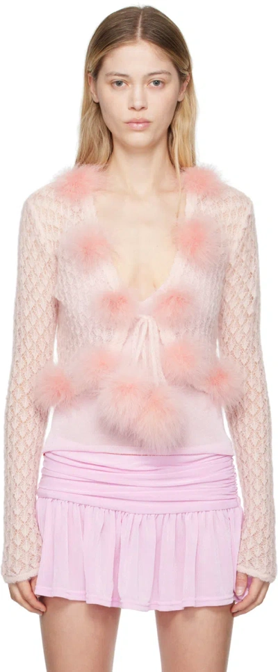 Blumarine Pink Feather Cardigan In N0115 Powder Pink