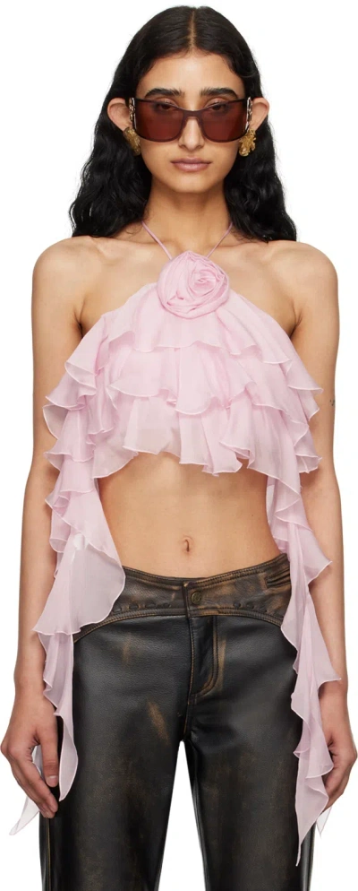Blumarine Pink Flounce Tank Top In N0114 Pink