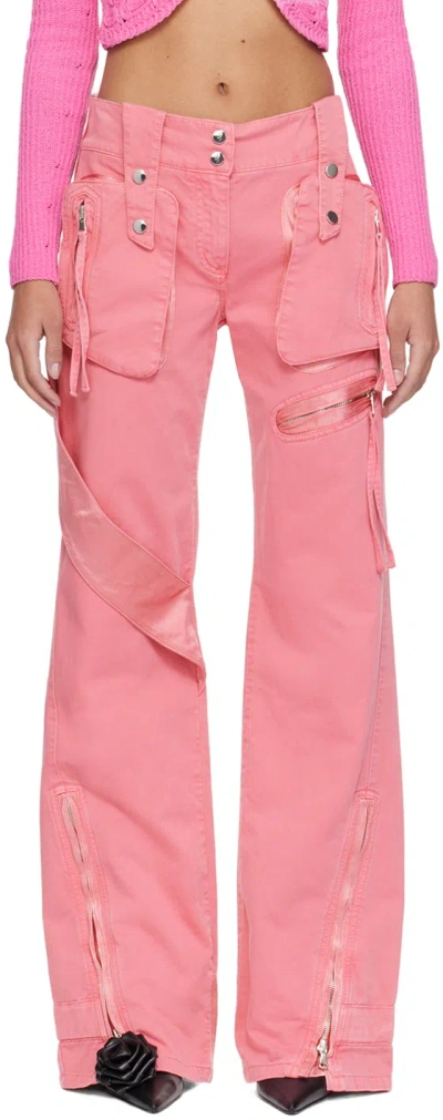 Blumarine Pink Garment-dyed Denim Cargo Pants In D0729 Bubblegum