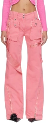 Blumarine Pink Garment-dyed Denim Cargo Pants In D0729 Bubblegum