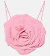 Blumarine Floral-appliqué Gabardine Crop Top In Pink Peony