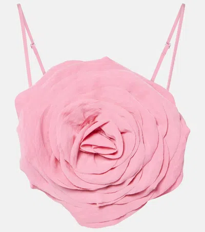 Blumarine Floral-appliqué Gabardine Crop Top In Pink Peony