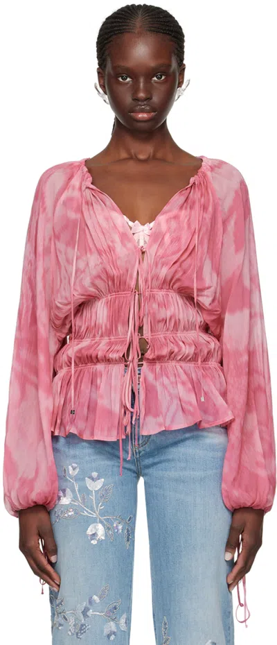 Blumarine Pink Print Blouse In M7421 Rose Wine/wild